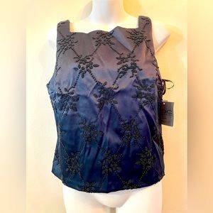 New! Gorgeous Elegant Navy Satin Beaded Top  Size 12p NWT